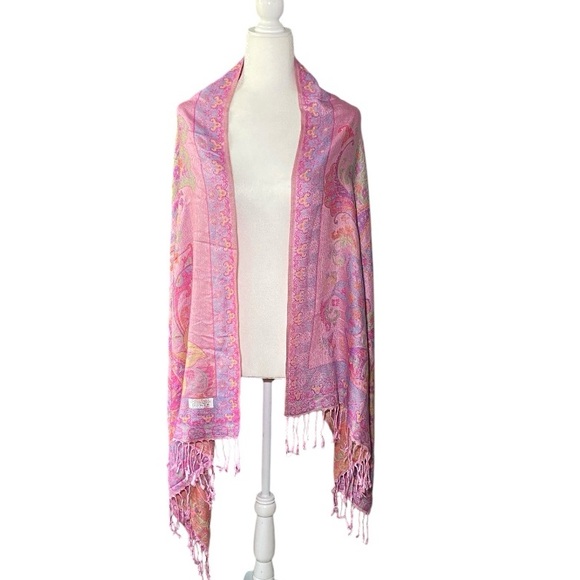 Elegant Pink Paisley Women's Wrap 100% Cashmere - Picture 1 of 8
